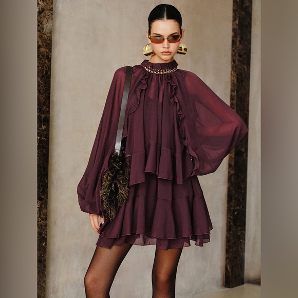 Commense Dresses & Skirts - Commense Tiered Ruffle Chiffon Mini Dress Set with Liner